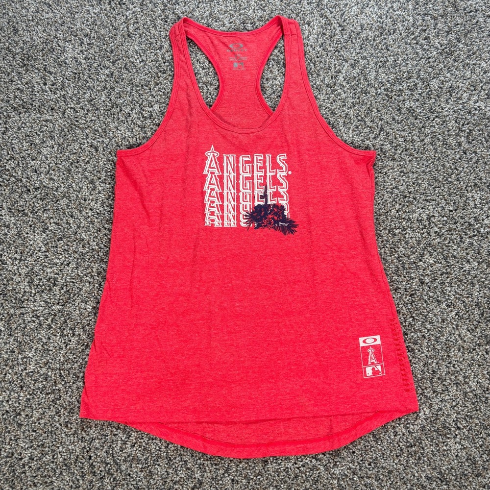 Oakley Los Angeles Angels MLB Womens Red Racerback Tank Top Large Graphic Tee